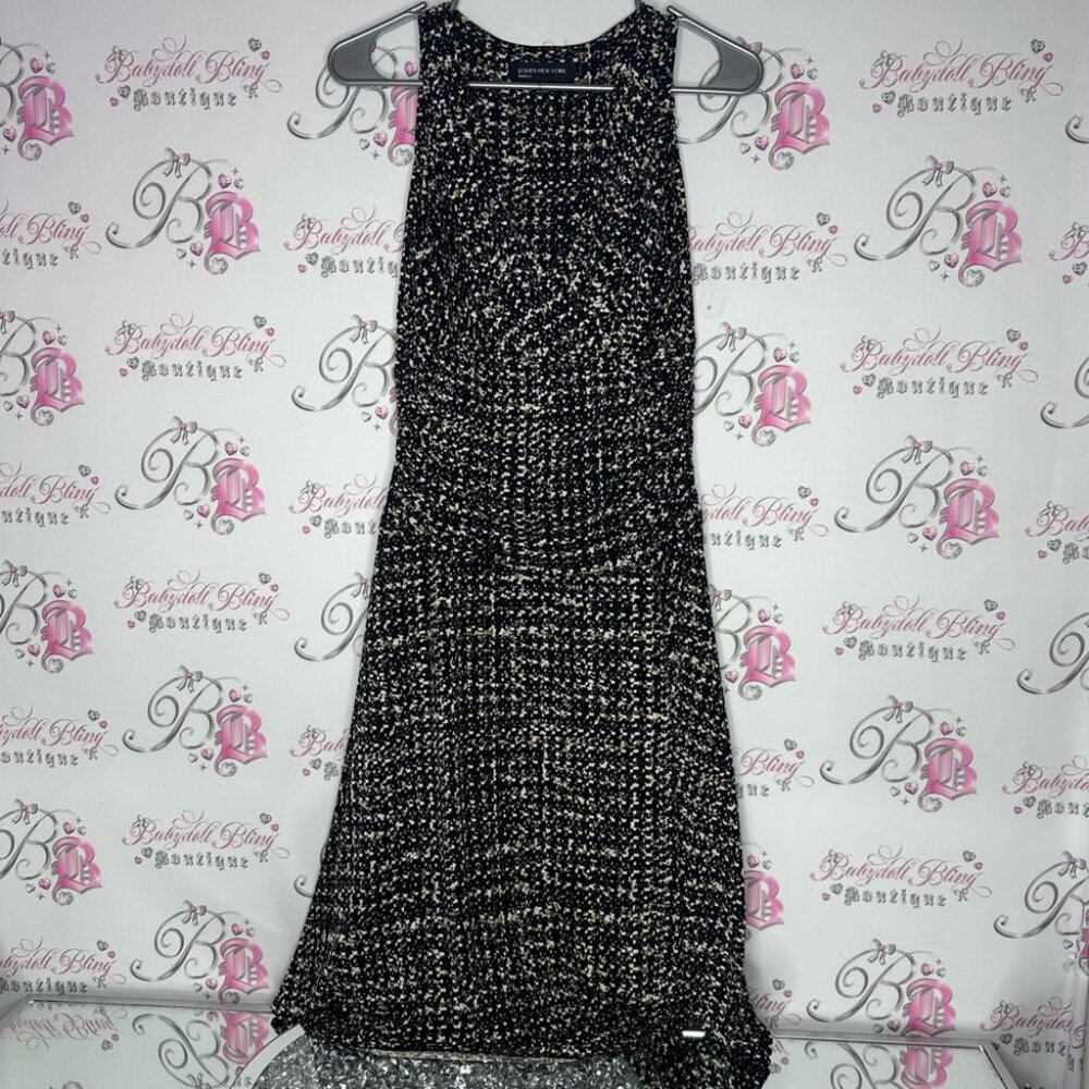 Jones New York dress Elegant Black brown White Knit look pattern Dress
